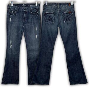 2000s 7 For All Mankind A-Pocket Lexie Petite Dark Distressed Bootcut Jeans 26